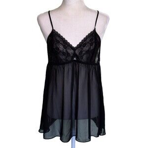 Women's Black Lace Sheer Boudoir Sexy Romantic Gothic Babydoll Lingerie Lg